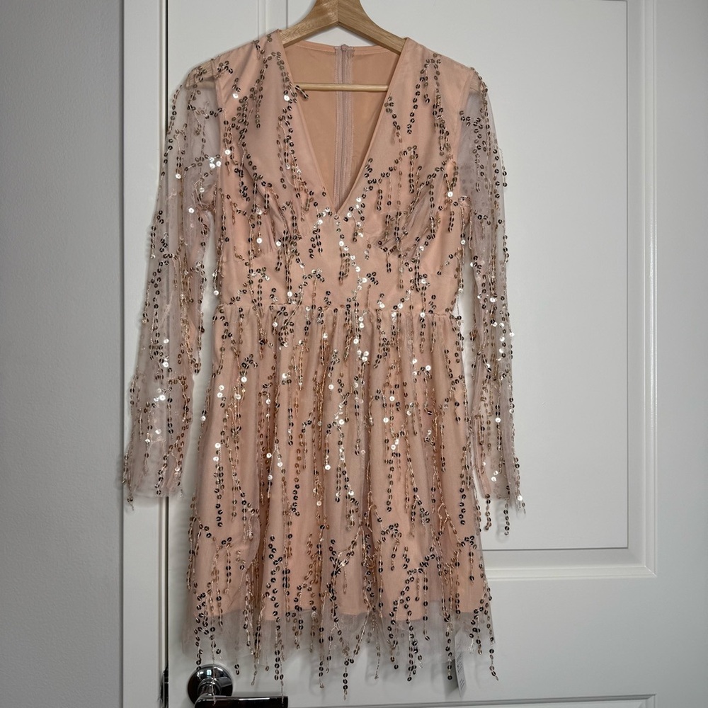 Cupshe x Gabby Windey Bright Spark Sequin Mesh Fringe Mini Dress Fairycore - Picture 3 of 14